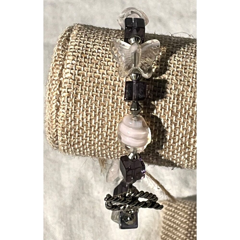 Butterfly & Cube Beaded Bracelet With Heart Toggle Clasp - Picture 1 of 6